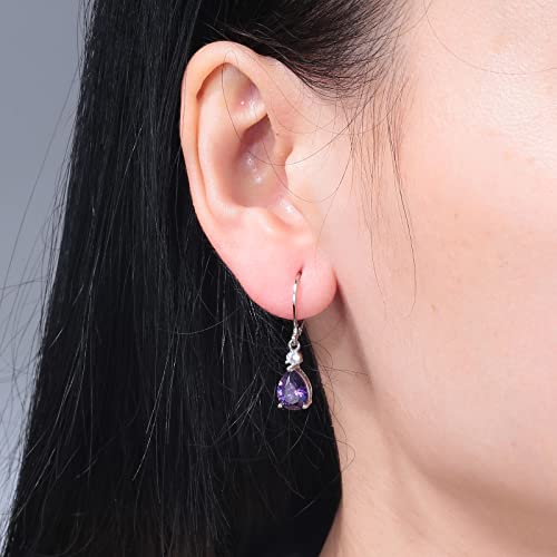 CiNily Teardrop Leverback Dangle Earrings for Women Hypoallergenic 14K Gold Plated Cubic Zircon Drop Earrings Fashion Crystal Earrings for Girls Jewelry Christmas Gifts - color: White Gold-Purple CZ