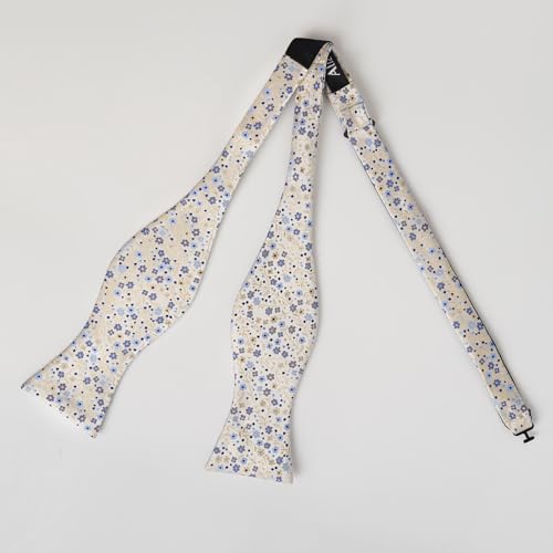 Alizeal Mens 2pcs Classic Floral Pattern Self-tied Bow Tie and Handkerchief Set - color: 045-champagne+navy Blue