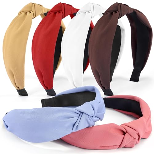 DiyJibb Headbands for Women Girls - 6PCS Stylish Top Knotted Headbands - Knotted Headband for Women - Head Bands Wide Hairband Hair Accessories - color: pink，yellow，white，red，dark brown，blue