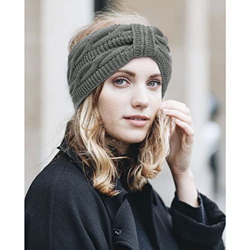 DRESHOW Crochet Ear Warmer Headband Soft Knit Chunky Turban Stretch Thick Headbands Warmer Fuzzy Head Wrap for Women - color: 1 Pc Double Twist: Gray