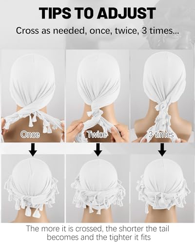 Ababalaya Adjustable Satin Lined Halo Turban Durag for Men &Women Twisted Tassel Head Wraps - color: White