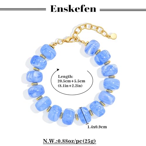 Chunky Beaded Bracelets for Women Boho Multicolor Acrylic Resin Beads Bracelet Adjustable Statement Bracelet Summer Beaded Jewelry - color: Beads bracelet-light blue