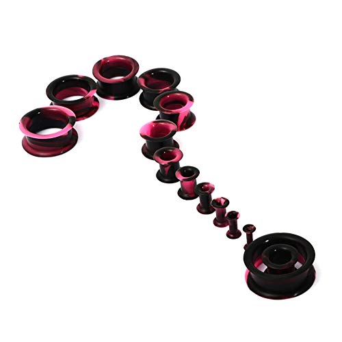 WBRWP 20/28pcs Ear Stretching kit Set: Hollow Hard/Soft Silicone Plugs and Tunnels Ear Expander Gauges Stretcher Body Piercing Jewelry - style: 28pcs Thick/Mixed Black&Dark Pink