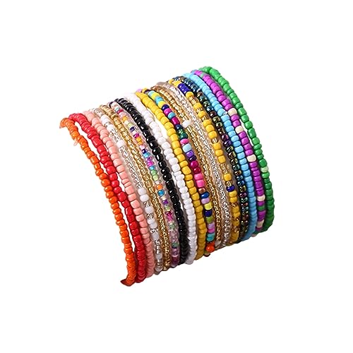 17pcs Bohemian Stackable Multilayer Elastic Bracelets - Handmade Seed Beaded Jewelry for Women & Girls - color: 17Pcs