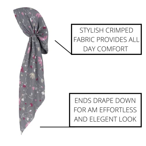 Pretied Head Scarves for Women Featuring Lightweight Crimped Material and Attractive - color: Floral Grey