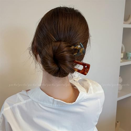 French Hair Clips 4-Pack Assorted Styles, U-Shaped Textured Hair Pins for Women with Black, Tortoiseshell, Leopard & Smoky, for Ponytail Bun Updo (Assorted) - color: Assorted