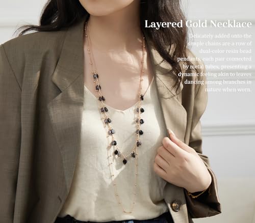 BULINLIN Layered Long Necklaces for Women Long Beaded Chain Necklace CostumeJewelry Mothers Day Gifts for Mom - color: Black