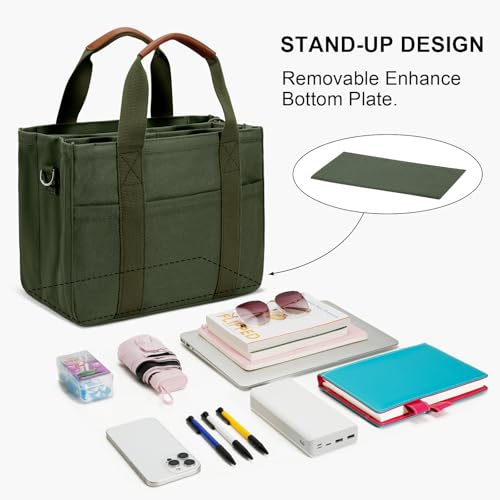 KKXIU Canvas Tote Bag for Women with Zipper and Compartments Crossbody Large Bible Messenger Purse Bag With Pockets | Canvas - color: Army Green, size: X-Large