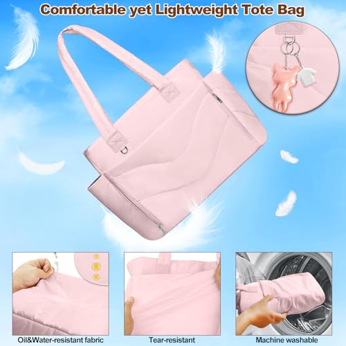 YFWE Puffer Tote Bag for women, Lightweight Tote Bag with Compartments for Work, Travel, School, Gym & Nurses - color: Pink