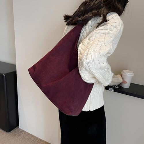 Large Work Tote Bags for Women, Boho Slouchy Suede Purses Handbags - color: Burgundy