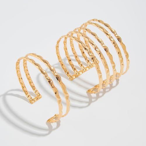 Arm Cuff for Women Gold Upper Arm Bracelet Minimalist Adjustable Cuffs Bangle Punk Dress Jewelry - style: Gold C