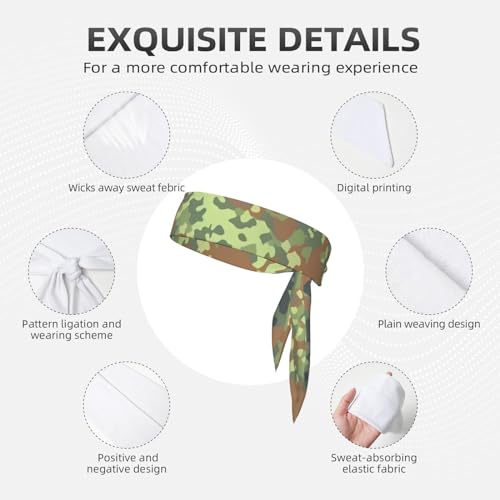 Sports Head Tie Westie Dogs Beach Summer Tropical Tie Sweatband Headband Men Women Elastic Bandana Adjustable Non-Slip Moisture Wicking for Running Football Yoga Workout Athletic Hair Ninja Head Band - color: German Bundeswehr Flecktarn Camo