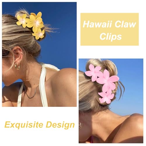 4PCS Hawaiian Plumeria Large Claw Clips for Women - Non-Slip Strong Hold Flower Hair Clips for Thick Hair (Colorful) - color: pink, yellow, blue, purple