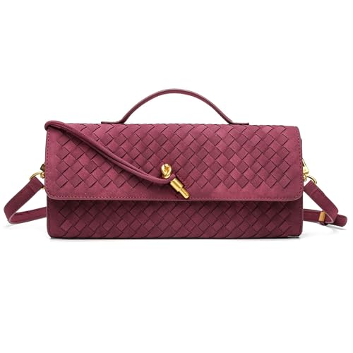 NEWBELLA Handwoven Women's Clutch Purse, Crossbody Bag with Adjustable Strap for Evening & Casual Use - color: Matted Burgundy