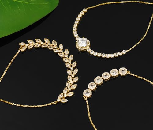 Tennis Bracelet for Women Cubic Zirconia Bracelets Adjustable Slider Bracelets - color: Gold