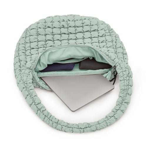 ODODOS Quilted Carryall Tote Bag for Women Crossbody Hobo Lightweight Padding Shoulder Bag - color: Light Green