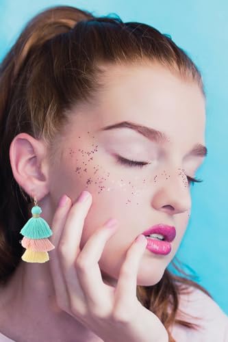 Bohemian Layered Earrings for Women Vintage Three-Layer Ombre Gradient Tassels Earrings Long Statement Tiered Fringe Drop Dangle Earring Elegant Beach Wedding Dangle Earring for Summer Seaside Festivals - color: Colourful