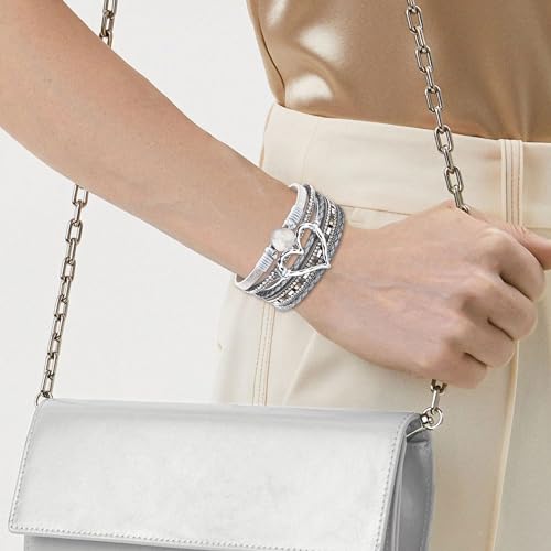 Long tiantian Boho Leather Wrap Bracelets Gifts Trendy Stuff Layered Bangles Bracelets for Women Modern Stackable Infinity Bracelets Bohemian Jewelry Gifts for Women Birthday Gifts - color: A1:Bracelets for Women Trendy(silver heart)