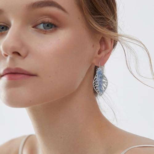 Coiris Bohemian Statement Dangle Earrings for Women Denim Leather Shells Pearl Polygonal Leaf Circle Drop Earrings for Women - style: Denim Leaf