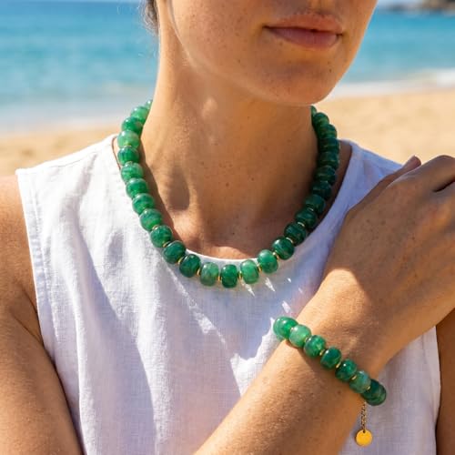 Gmai Chunky Bead Necklace and Bracelet Set for Women Boho Big Bead Statement Necklace Adjustable Fashion Trendy Summer Necklaces Jewelry Gift Set - color: green 2pcs set
