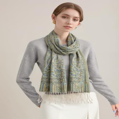 AUSEKALY Pashmina Feel Shawls Wraps for Women Rave Scarf Soft Silky Reversible Men Scarves - color: White Yellow