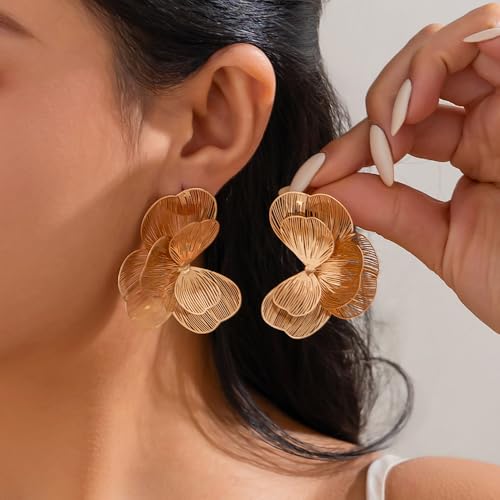 Gold Large Flower Dangle Earrings for Women Vintage Big Ginkgo Leaf Statement Silver Earring Trendy Oversized Floral Punk Jewelry Hip Hop Accessories - color: Small-Gold