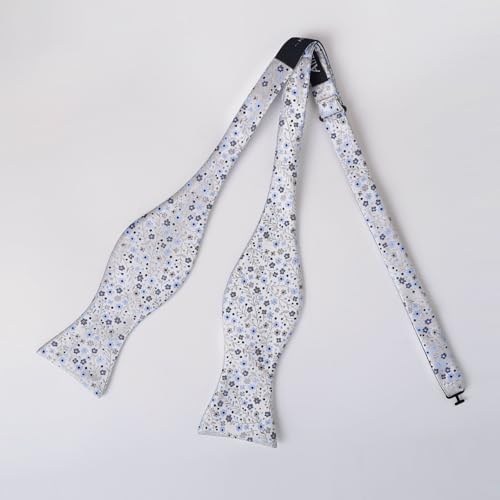 Alizeal Mens 2pcs Classic Floral Pattern Self-tied Bow Tie and Handkerchief Set - color: 045-gray+navy Blue