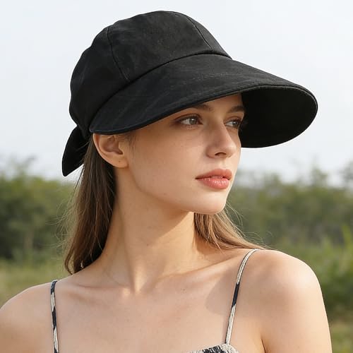Women Wide Brim Sun Hat Adjustable Packable Beach UV Protection Gardening Hats - color: Black-01