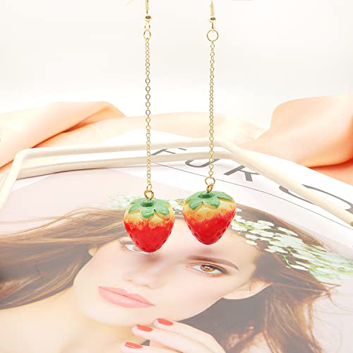 Cute Strawberry Earrings for Women-3D Acrylic Strawberry Drop Dangle Earring Costume Accessories Halloween Christmas Party Jewelry - style: B:Drop