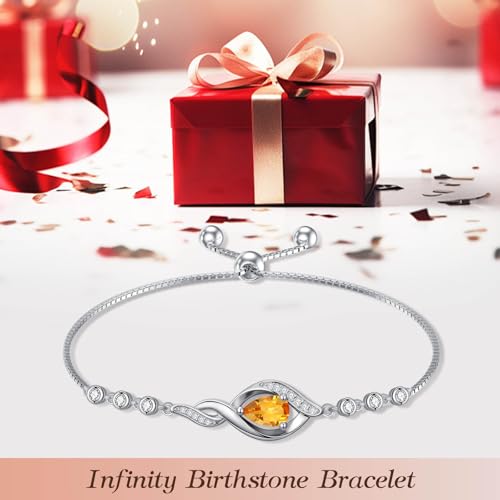 HPQQ Birthstone Bracelet for Women 925 Sterling Silver Infinity Love Jewelry Anniversary Birthday Mothers Day Gifts for Mom Wife Her - color: 11-November-Citrine