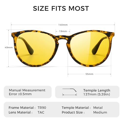 SUNGAIT Premium Vintage Round Sunglasses for Women Men Classic Retro Trendy Style - color: 16 Night Lens/Amber Frame (Matte Finish)