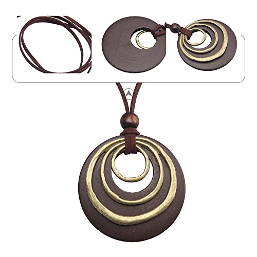 GelConnie Leather Cord Necklace Chain Multilayer Wooden Pendant Necklaces Vintage Jewelry Boho Long Sweater Necklace for Women Men - color: Brown Leather Necklace