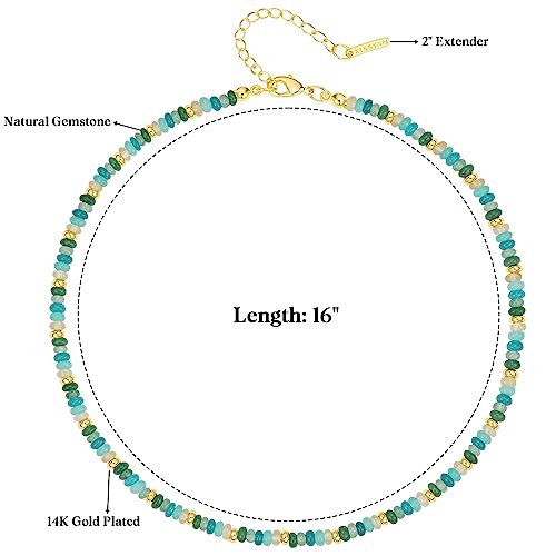 KissYan Boho Beaded Choker Necklace for Women, Gemstone Choker Natural Stone Freshwater Pearl Surfer Necklaces 14K Gold Plated Summer Beach Handmade Jewelry - color: E-Amazonite