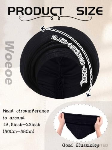 Woeoe African Head Wraps for Black Women Gold Pre Tied Headdress Wedding Turban Hats - color: Black