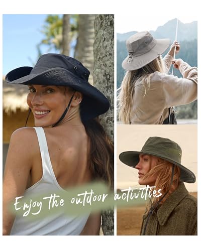 FURTALK Womens Sun Hat with Ponytail Hole Beach Hiking Summer Wide Brim UPF 50+ Outdoor Protection Foldable Bucket Hat - color: Black