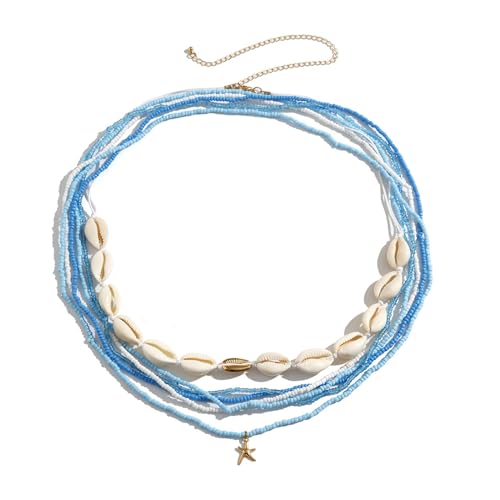 Summer Beach Coloful Beads Waist Chain Jewelry Sets Multi-layered Beaded Belly Chain Sexy Bikini Sexy Shell Waist Body Chain Beads Body Accessories for Wome - style: Blue