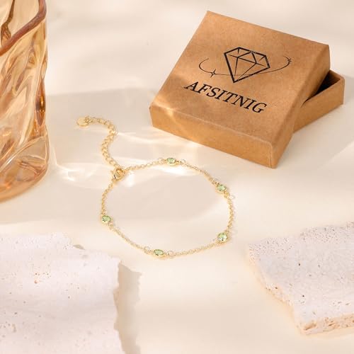 Birthstone Bracelet for Women 14K Gold Plated Dainty Link Bracelet Trendy Non Tarnish Trendy Chain Bracelets Birthday Valentines Gifts Jewelry for Women Mom Daughter Wife Sister Friend - color: 08.August