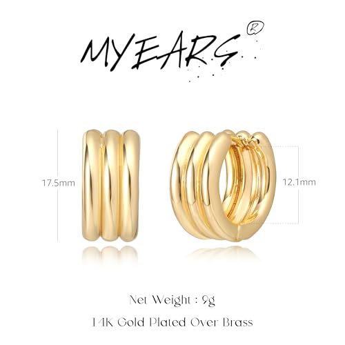 MYEARS Women Earrings Gold Huggie Hoop 14K Small Simple Hypoallergenic Everyday Jewelry - style: Ribbed