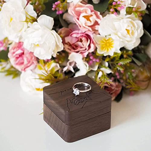 Engagement Wooden Ring Box - Rustic Double Slot Storage Box - Solid Wood Square Vintage Wedding Ring Box (Brown) - color: Rustic - 2 slot - Brown