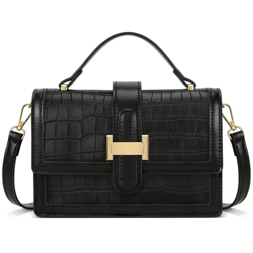 KKXIU Crossbody Bags for Women - Top Handle Purses for Lady, Leather Handbags Shoulder Clutch with Adjustable Shoulder Strap - color: C-black