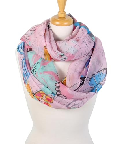 Scarfand's Romantic Rose Prints & Floral Patterns Lightweight Infinity Fashion Scarves Wraps - color: Butterfly Pink