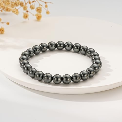 Gnamy Healing Crystal Bracelet for Women, Natural Stone Beaded Healing Crystal Bracelet Triple Protection Stress Relief Beads Jewelry Birthday Gifts Jewelry for Her - style: Hematite