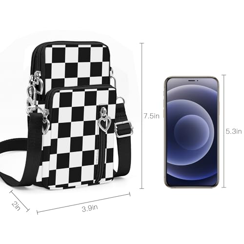 BIAOTIE Lightweight Small Crossbody bags Cell Phone Purses Travel Pouch Shoulder Bag for Women - color: Black Checkered
