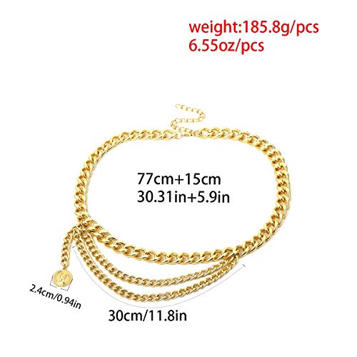 JWICOS Gold Bohemian Layered Waist Chain Belly Chain Belt with Coin Punk Chunky Body Chain for Women and Girls - color: gold