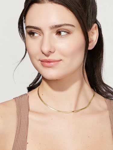 NECOCY 14K Gold Plated Necklaces for Women, Dainty Gold Herringbone Choker Necklace Thin Layered Snake Chain Jewelry for Gifts - color: 3MM 14"-GD Herringbone Necklace