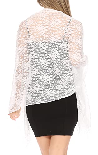 Sakkas Mari Women's Large Lightweight Soft Lace Scarf Wrap Shawl Floral and Fringe - color: Style3-white