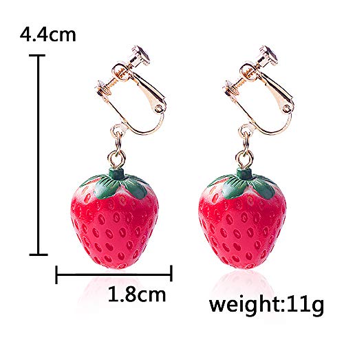 Cute Strawberry Earrings for Women-3D Acrylic Strawberry Drop Dangle Earring Costume Accessories Halloween Christmas Party Jewelry - style: C:Ear clip