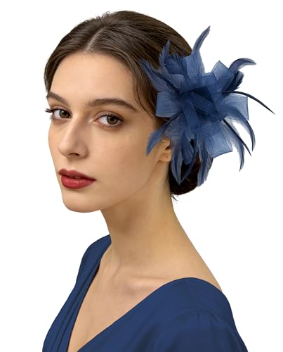 dressfan Womens Fascinator Hat Headpiece 20s Vintage Wedding Hair Accessories for Derby/Wedding/Cocktail/Tea Party - color: Navy Blue