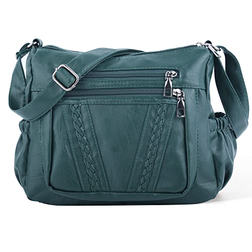 ELDA Crossbody Bags For Women Pocketbooks Soft PU Leather Purses and Handbags Multi Pocket Shoulder Bag - color: Dark Green