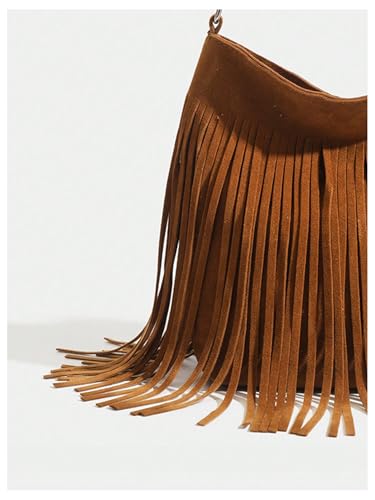 SweatyRocks Women's Fringe Western Crossbody Bags Tassel Shoulder Purses - color: Solid Brown
